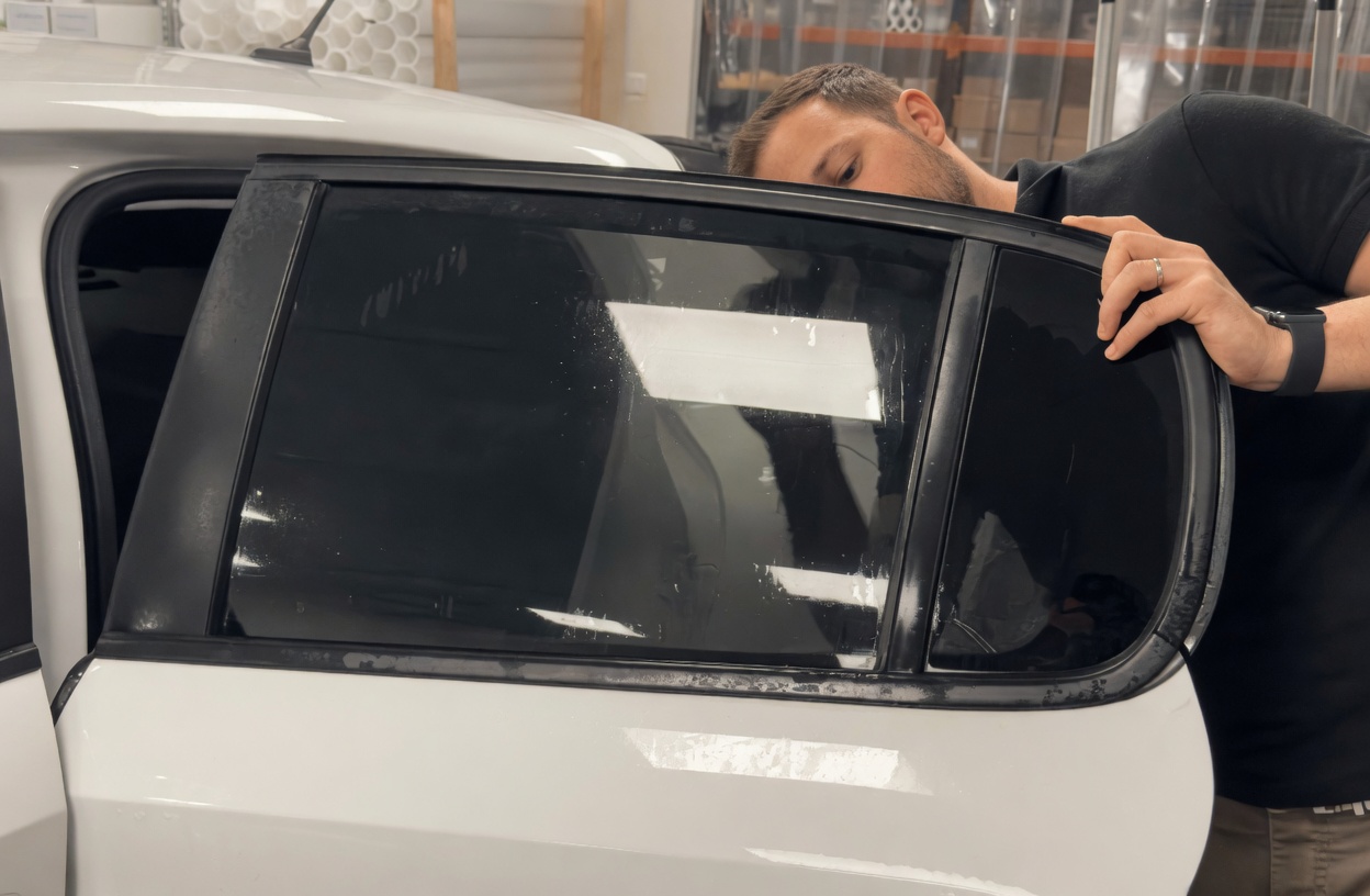 Installation de film solaire anti-UV sur les vitres d'un véhicule à Marrakech pour réduire la chaleur.